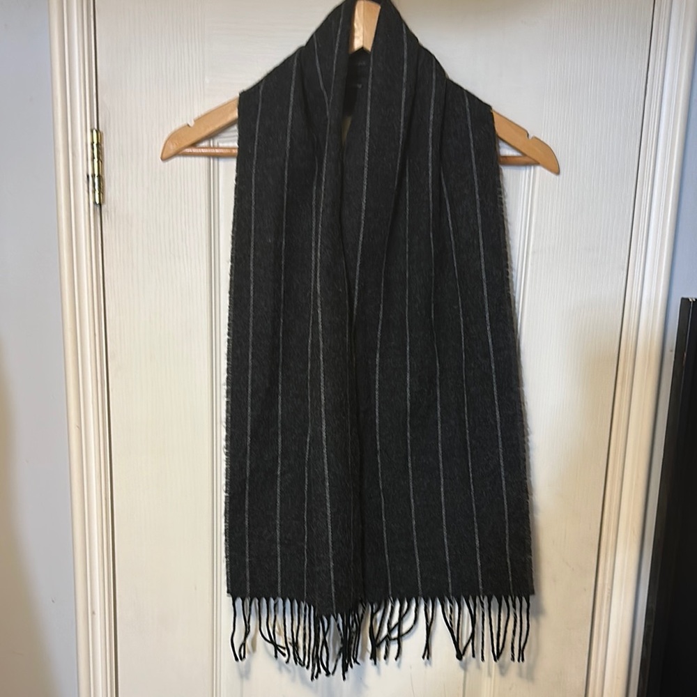 Black Striped Scarf with Fringe 62x9.5